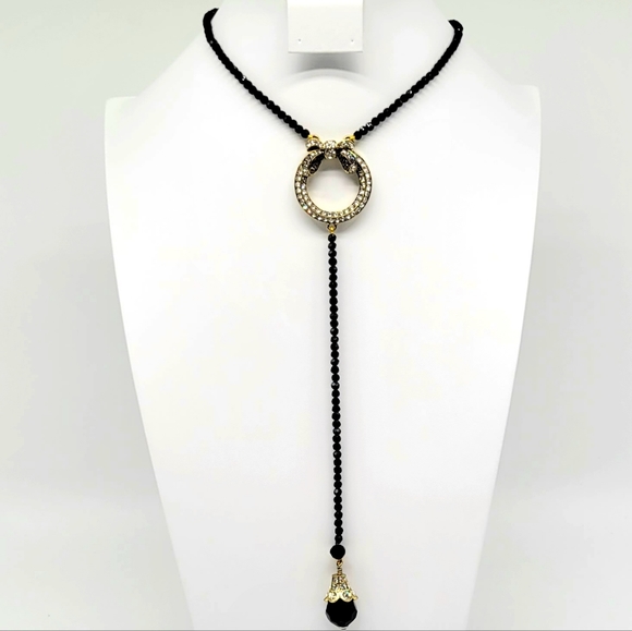 Heidi Daus Extra Long Swarovski Crystal Wreath Lariat with Faceted Beads and Bow - Picture 1 of 13